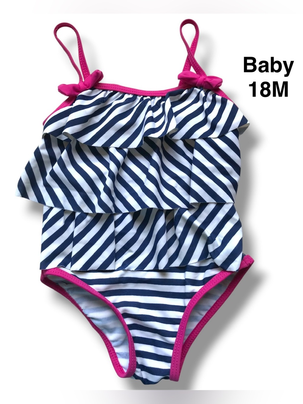 Striped Navy and Pink One Piece Kids Swimsuit size 18 months